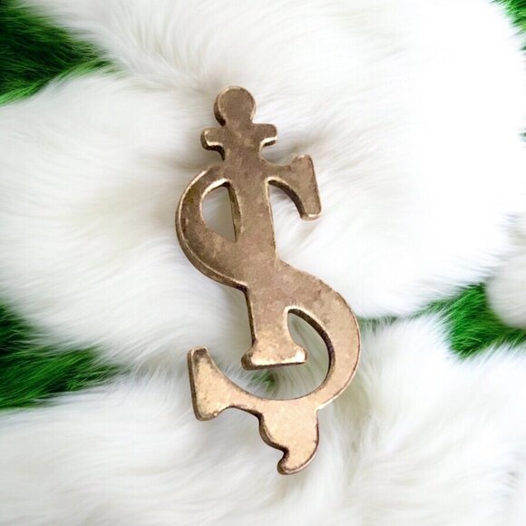 Vintage Sterling Silver Dollar Sign Push Pin Brooch Tie Tack Money Signed Tiny - Picture 4 of 12